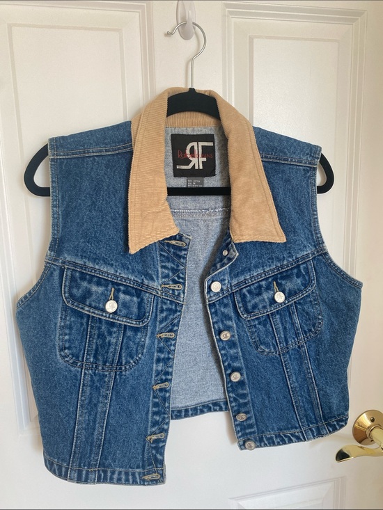 Rafaella Tops - Vintage Rafaella Jeans Women’s Y2K Denim Vest with Ribbed Collar Size M